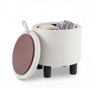 SOARS Pouf de Rangement 48 L, Tabouret Rond avec Couvercle Réversible Amovible, Rembourrage en Éponge, Tissu en Lin Respirant, Pouf Ottoman Repose-Pied pour Coiffeuse, Salon, Chambre, Entrée