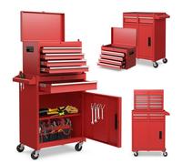 SOARS Servante d’Atelier, Chariot d’Atelier avec 5 Compartiments, 2 Étagères, Coffre Outils Amovible & Armoire à Outils, Verrouillable, 59 X 28 X 102 CM, pour Garage, Atelier, Maison (Rouge)