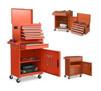 SOARS Servante d’Atelier, Chariot d’Atelier avec 5 Compartiments, 2 Étagères, Coffre Outils Amovible & Armoire à Outils, Verrouillable, 59 X 28 X 102 CM, pour Garage, Atelier, Maison (Orange)