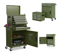 SOARS Servante d’Atelier, Chariot d’Atelier avec 5 Compartiments, 2 Étagères, Coffre Outils Amovible & Armoire à Outils, Verrouillable, 59 X 28 X 102 CM, pour Garage, Atelier, Maison (Vert)