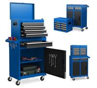 SOARS Servante d’Atelier, Chariot d’Atelier avec 5 Compartiments, 2 Étagères, Coffre Outils Amovible & Armoire à Outils, Verrouillable, 59 X 28 X 102 CM, pour Garage, Atelier, Maison (Bleu+Noir)