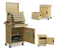SOARS Servante d’Atelier, Chariot d’Atelier avec 5 Compartiments, 2 Étagères, Coffre Outils Amovible & Armoire à Outils, Verrouillable, 59 X 28 X 102 CM, pour Garage, Atelier, Maison (Jaune)