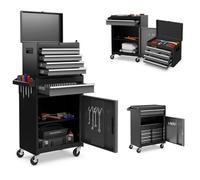 SOARS Servante d’Atelier, Chariot d’Atelier avec 5 Compartiments, 2 Étagères, Coffre Outils Amovible & Armoire à Outils, Verrouillable, 59 X 28 X 102 CM, pour Garage, Atelier, Maison (Noir+Gris)