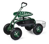 SOARS Siège roulant pour jardinage, pivotant à 360°, hauteur réglable de 45,5 à 54,5 cm, chariot de jardin avec poignée extensible, étagère et panier, charge maximale 150 kg pour le jardinage et