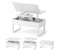 SOARS Table Basse Relevable 3 en 1, Table d'Appoint Extensible avec Compartiments de Rangement Cachés, Pieds Métalliques, Meuble d'Appoint Multifonctionnel en Bois pour Salon, Bureau (Blanc)