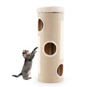 SOARS Tonneau à Gratter pour Chat 113 cm, Tour Arbre à Chat 4 Niveaux avec 3 Grottes, 2 Griffoirs en Sisal, Lit Amovible en Peluche, Niche Intérieure Stable Ø39, Beige