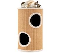 SOARS Tonneau à Gratter pour Chat 60 cm, Tour Arbre à Chat 3 Niveaux avec 2 Grottes et Surface Griffoir en Sisal, Niche Intérieure Stable Ø36, Orange