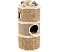 SOARS Tonneau à Gratter pour Chat 70 cm, Tour Arbre à Chat 4 Niveaux avec 3 Grottes et Surface Griffoir en Sisal, Niche Intérieure Stable Ø36, Marron et Naturel