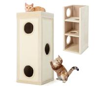 SOARS Tonneau à Gratter pour Chat 99 cm, Tour Arbre à Chat 4 Niveaux avec 3 Grottes et Surface Griffoir en Sisal, Niche Intérieure Stable Ø40, Beige