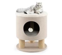 SOARS Tonneau à Gratter pour Chat Tabouret 47 cm, Petit Arbre à Chat Grotte avec Pompon Suspendu et 3 Poteaux Griffoirs en Sisal, Niche Intérieure Ø40, Beige