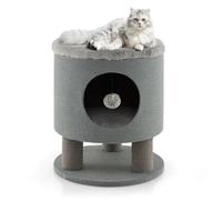 SOARS Tonneau à Gratter pour Chat Tabouret 47 cm, Petit Arbre à Chat Grotte avec Pompon Suspendu et 3 Poteaux Griffoirs en Sisal, Niche Intérieure Ø40, Gris