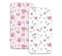 Soarwg Kids Lot de 2 draps de Berceau pour garçon et Fille Oeko - Tex 100, s'adaptent à Toutes Les Formes de Matelas de Berceau, Draps pour Lits bébé, Housse pour Un lit bébé Fleurs
