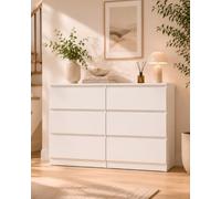 Soayone Commode Blanche Commode Chambre avec 6 Tiroirs, Meuble de Rangement 120 x 40 x 70 cm, Chiffonnier, Petit Meuble de Rangement, Meuble Rangement Bas, Meuble Tiroir pour Chambre, Salon, Couloir