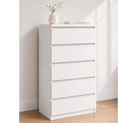 Soayone Commode Chambre 5 Tiroirs, Commode Blanche, Meuble Rangement Chiffonnier, Tour de Rangement pour Chambre, Salon et Couloir, 60 x 40 x 121 cm