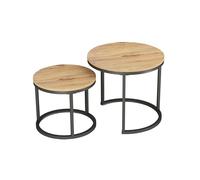 Soayone Table Basse Bois Set de 2, Table de Salon avec Cadre Noir, Table Gigogne, Table Basse Ronde Bois Moderne