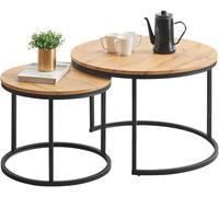 Soayone Table Basse Gigogne avec Cadre Noir, Table Basse Ronde Bois 2 pièces, Coffee Table avec Effet Grain de Bois, Tables Gigognes de Salon Moderne