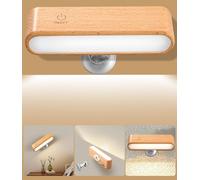 SOBEAU Applique Murale Intérieure Chambre,Lampe Murale Sans Fil, Rotatifs 360°Lampe de Chevet Liseuse,Lampe Murale Touch LED,3 Températures de Couleur et Luminosité Réglable, Applique Murale LED Bois