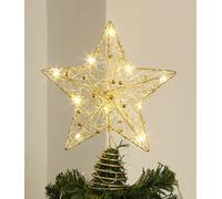 SOBEAU Étoile de Noël LED 25 cm pour Cime de Sapin, Sommet de l'Arbre 3D Doré, Décoration Intérieur Extérieur
