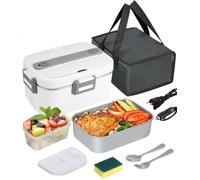 SOBEAU Gamelle Chauffante 75W, Lunch Box Chauffante Electrique, 12V/24V/220V Boite Chauffante Repas avec 1,8 L Gamelle Isotherme, Boite Repas pour Voiture, Camion Bureau, Gamelle, Blanc