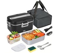 SOBEAU Gamelle Chauffante 75W, Lunch Box Chauffante Electrique, 12V/24V/220V Boite Chauffante Repas avec 1,8 L Gamelle Isotherme, Boite Repas pour Voiture, Camion Bureau, Gamelle, Noir