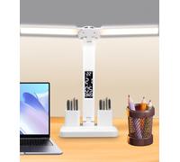 SOBEAU Lampe de Bureau Led,Lampe de Bureau à Deux Bras, Lampe Tactile Avec Minuterie et Fonction MéMoire Avec 3 LumièRes Et Luminosité Réglable pour L'étude et le Travail