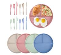 SOBEAU Lot de 4 assiettes plates en polypropylène sain, intercalaires, assiettes de table incassables, assiettes plates sans BPA (avec 4 couteaux, 4 fourchettes et 4 cuillères)