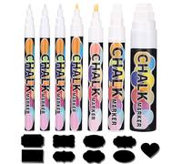 SOBEAU Lot de 7 marqueurs à craie liquide blanche effaçables à sec pour tableau de fenêtre et 48 étiquettes pour tableau noir (1 mm, 1 mm, 1 mm, 3 mm, 6 mm, 10 mm et 15 mm)