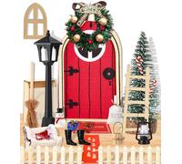 SOBEAU Lutin de Noël Accessoires, 25 Pièces Porte Lutin Miniature de Noel, Accessoires Lutin Farceur Porte de Noel, Kit Ensemble Maison Decoration Noel avec Lanterne, Arbre de Noël,Boîte Aux Lettres