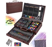 SOBEAU Malette Dessin, 140 Pièces Kit Dessin Enfant Adultes, Sets de Dessin, Mallette de Coloriage, Crayons de Couleur, Aquarelle, Pastels,Brun