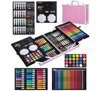 SOBEAU Malette Dessin, 144 Pièces Kit Dessin Enfant Adultes, Sets de Dessin, Mallette de Coloriage, Crayons de Couleur, Aquarelle, Pastels,Rose