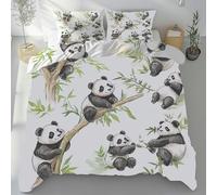 Sobhdga Animaux de Dessin Animé Panda Housse de Couette 200x200 Réversible, Panda Mignon Bambou Parure de Lit en Microfibre Douce 2 Personnes avec Fermeture Éclair avec 2 Taies d'oreiller