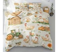 Sobhdga Animaux de la Ferme Poule Housse de Couette 140x200, Fleurs Tracteur Parure de Lit Réversible 1 Personne en Microfibre Douce avec Fermeture Éclair avec 1 Taie d'oreiller