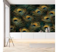Sobhdga Animaux Sauvage Exotique Papier Peint Adhesif Mural, Plumes de Paon Oriental Papier Adhesif pour Meuble, Revêtement Mural Décoratif Impermeable, Pour Cuisine Salle de Bains, 150x105