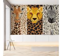 Sobhdga Animaux Sauvage Papier Peint Adhesif Mural, Cheetah Girafe Léopard Imprimé Zèbre Papier Adhesif pour Meuble, Revêtement Mural Décoratif Impermeable, Pour Cuisine Salle de Bains, 150x105