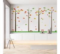 Sobhdga Arbre Animaux Mignon Papier Peint Adhesif Mural, Illustration Feuilles Colorées Papier Adhesif pour Meuble, Revêtement Mural Décoratif Impermeable, Pour Cuisine Salle de Bains, 150x105