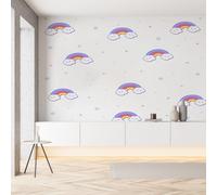 Sobhdga Arc-en-Ciel Nuage Étoiles Papier Peint Adhesif Mural, Enfant Dessin Animé Papier Adhesif pour Meuble, Revêtement Mural Décoratif Impermeable, Pour Cuisine Salle de Bains, 100x100