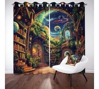 Sobhdga Bibliothèque Étagères de Livres Rideau 70x225, Rideaux Rêves Univers Planète Occultant Thermiques Isolants Anti Froid pour Salon Chambre, Draperies Intérieurs Opaque a Oeillets, Lot de 2