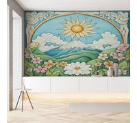 Sobhdga Bohême Naturel Montagne Fleurs Papier Peint Adhesif Mural, Floral Soleil Paysage Papier Adhesif pour Meuble, Revêtement Mural Décoratif Impermeable, Pour Cuisine Salle de Bains, 100x100