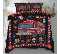 Sobhdga Camion de Pompier Garçon Housse de Couette 140x200, Drapeau Américain Étoiles Parure de Lit Réversible 1 Personne en Microfibre Douce avec Fermeture Éclair avec 1 Taie d'oreiller