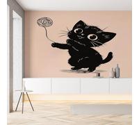 Sobhdga Chat Noir Mignon Papier Peint Adhesif Mural, Animaux de Dessin Animé Papier Adhesif pour Meuble, Revêtement Mural Décoratif Impermeable, Pour Cuisine Salle de Bains, 430x300