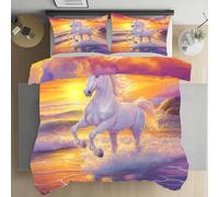 Sobhdga Cheval au Galop Housse de Couette 140x200, Paysage Naturel Parure de Lit Réversible 1 Personne en Microfibre Douce avec Fermeture Éclair avec 1 Taie d'oreiller