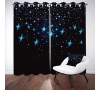 Sobhdga Ciel Étoilé Étoiles Rideau 70x225, Rideaux Bleu Noir Enfant Room Decor Occultant Thermiques Isolants Anti Froid pour Salon Chambre, Draperies Intérieurs Opaque a Oeillets, Lot de 2