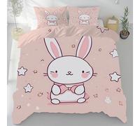 Sobhdga Cute Dessin Animé Animal Lapin Housse de Couette 200x200 Réversible, Kawaii Étoiles Fille Parure de Lit en Microfibre Douce 2 Personnes avec Fermeture Éclair avec 2 Taies d'oreiller