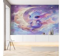 Sobhdga Dragon Dessin Animé Papier Peint Adhesif Mural, Fantaisie Rêves Conte de Fées Papier Adhesif pour Meuble, Revêtement Mural Décoratif Impermeable, Pour Cuisine Salle de Bains, 100x100