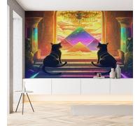 Sobhdga Égypte Ancienne Mystérieux Papier Peint Adhesif Mural, Chat Noir Fantaisie Papier Adhesif pour Meuble, Revêtement Mural Décoratif Impermeable, Pour Cuisine Salle de Bains, 100x100