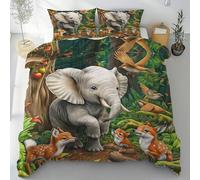 Sobhdga Éléphant D'afrique Housse de Couette 200x200 Réversible, Animaux de la Jungle Parure de Lit en Microfibre Douce 2 Personnes avec Fermeture Éclair avec 2 Taies d'oreiller