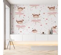 Sobhdga Fille Ballerine De Dessin Animé Papier Peint Adhesif Mural, Danseuse de Ballet Étoiles Papier Adhesif pour Meuble, Revêtement Mural Décoratif Impermeable, Pour Cuisine Salle de Bains, 150x105
