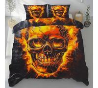 Sobhdga Flamme Squelette Tête De Mort Housse de Couette 240x260, Cool Crâne Skull Parure de Lit Réversible en Microfibre Douce avec Fermeture Éclair 2 Pièces avec 2 Taies d'oreiller