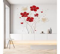 Sobhdga Fleurs Rouge Amour Papier Peint Adhesif Mural, Floral Plantes Moderne Decor Papier Adhesif pour Meuble, Revêtement Mural Décoratif Impermeable, Pour Cuisine Salle de Bains, 100x100