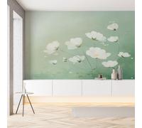 Sobhdga Floral Blanc Blanc Papier Peint Adhesif Mural, Botanique Naturel Papier Adhesif pour Meuble, Revêtement Mural Décoratif Impermeable, Pour Cuisine Salle de Bains, 100x100